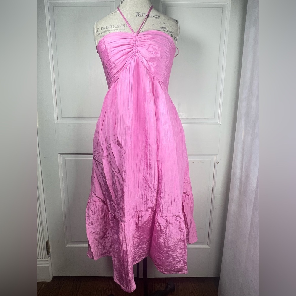Calista Halter Neck Tie Midi Dress Side Pockets Pristine Condition Pink Sz L - Picture 2 of 9